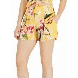 Guess Women's Yellow Green Floral Palm Print Shorts Small